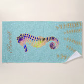 Serviette de plage Customisée Blue and Gold Seahor (Devant)