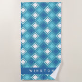 Serviette de plage Customisée Carré bleue (Devant)