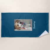 Serviette De Plage Customize Pet or Child's Photo & Name, Ocean Blue (Devant)