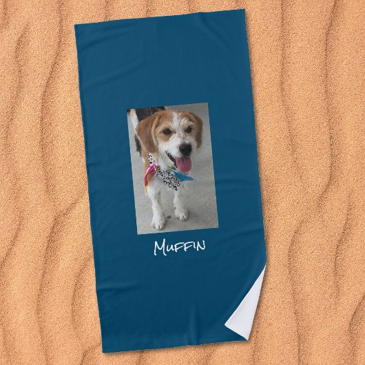 Serviette De Plage Customize Pet or Child's Photo & Name, Ocean Blue