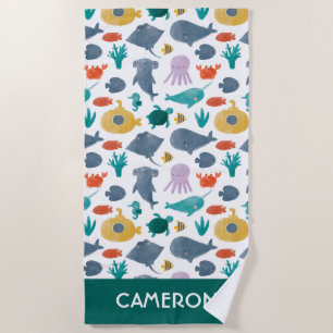 Serviette De Plage Cute Aquarelle Océan Animaux Motif