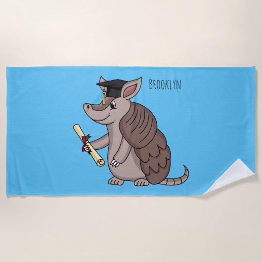 Serviette De Plage Cute armadillo with graduation cap cartoon (Devant)