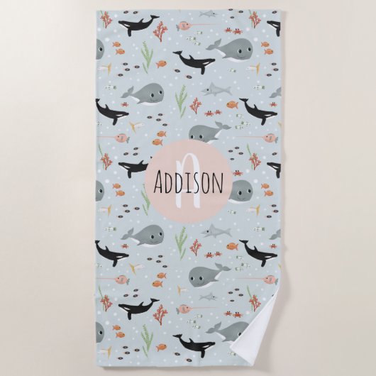Serviette De Plage Cute baleine océanique et Motif de mer (Devant)