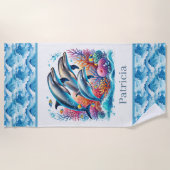 Serviette De Plage Cute Beach dolphin lovers add name (Devant)