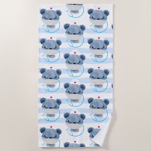 Serviette De Plage Cute Bear Nurse portant un Motif de masque protect (Devant)