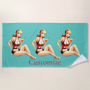 Serviette De Plage Cute Blonde Martini Bikini Girl Thunder_Cove