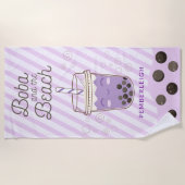 Serviette De Plage Cute Boba Buble Thé Purple Stripes (Devant)