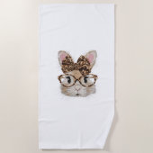 Serviette De Plage Cute Bunny Rabbit Face Leopard Coquette Bow Glasse (Devant)