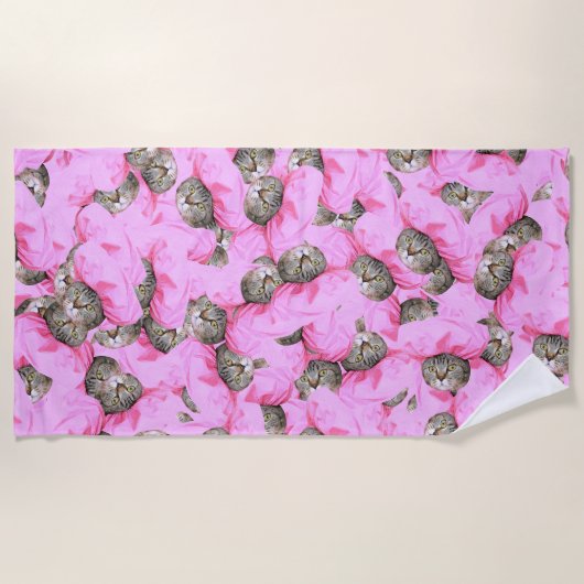 Serviette De Plage Cute Chat dans un Motif Casquette rose Random (Devant)
