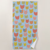 Serviette De Plage Cute chats colorés bleu (Devant)