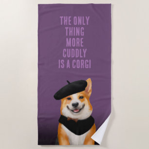 Serviette De Plage Cute Chic Corgi Chien Portant Beret & Bandana