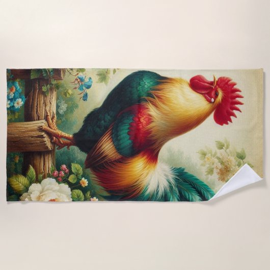 Serviette De Plage Cute coq rustique/vintage (Devant)