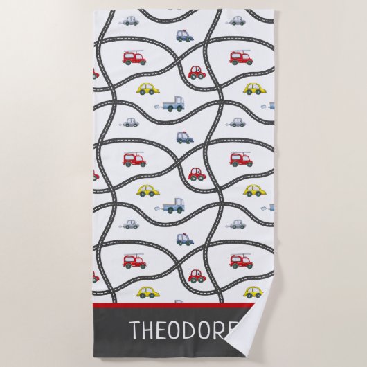 Serviette De Plage Cute Custom Little Boy Nom Enfants Voiture (Devant)