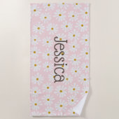 Serviette De Plage Cute Daisy Patter Nom Personnalisé Plage Serviette (Devant)