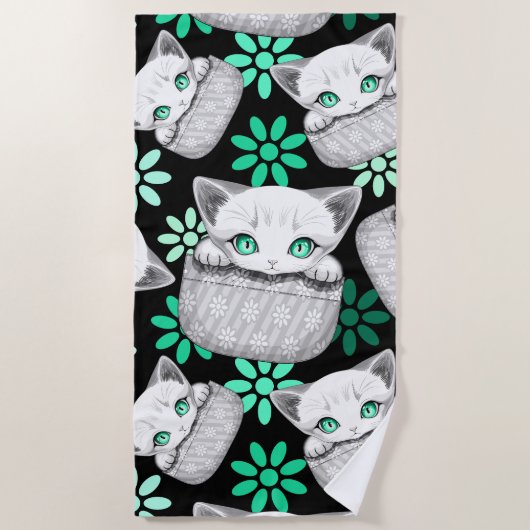 Serviette De Plage Cute de chat et pointe joueuse à partir d'une poch (Devant)