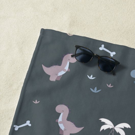 Serviette De Plage Cute Dino Patern Bluish Grey Beach Towne (En situation)