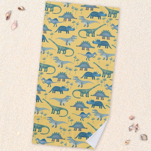 Serviette De Plage Cute Dinosaure préhistorique Motif Jaune