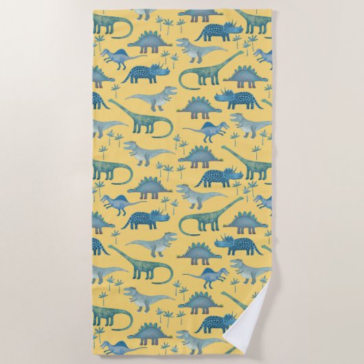 Serviette De Plage Cute Dinosaure préhistorique Motif Jaune (Devant)