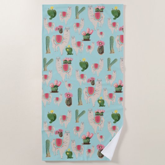 Serviette De Plage Cute Fiesta Llama & Cactus Motif (Devant)
