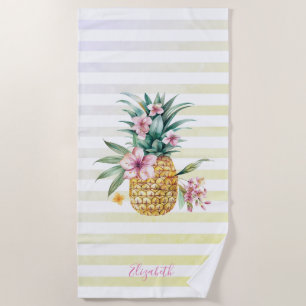 Serviette De Plage Cute Floral Ananas Ombre Stripes