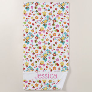 Serviette De Plage Cute Forest Owl Kawaii Girls Nom personnalisé