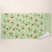 Serviette De Plage Cute fraise florale Nom personnalisé Été (Devant)