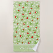Serviette De Plage Cute fraise florale Nom personnalisé Été (Devant)