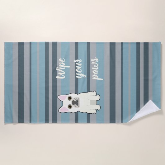 Serviette De Plage Cute French Bulldog Blue Striped (Devant)