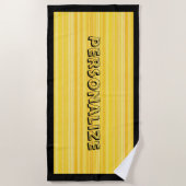 Serviette De Plage Cute Fun Jaune Motif Noir Personnalisé (Devant)