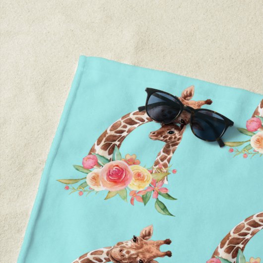 Serviette De Plage Cute Giraffe Aquarelle Maman & Bébé (En situation)