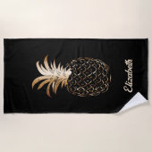 Serviette De Plage Cute Girly Gold et noir ananas - Personnalisé (Devant)