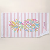 Serviette De Plage Cute Girly Pineapps Pink Stripes - Personnalisé (Devant)