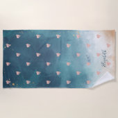 Serviette De Plage Cute Girly Pink Hearts Aquarelle Paint Splash (Devant)