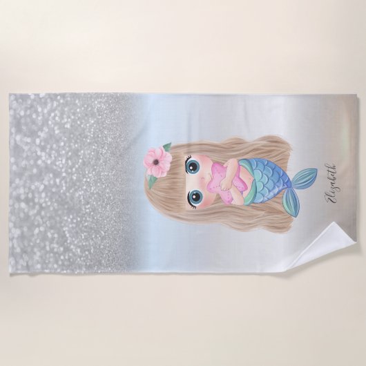 Serviette De Plage Cute Girly Silver Parties scintillant Bokeh Mermai (Devant)