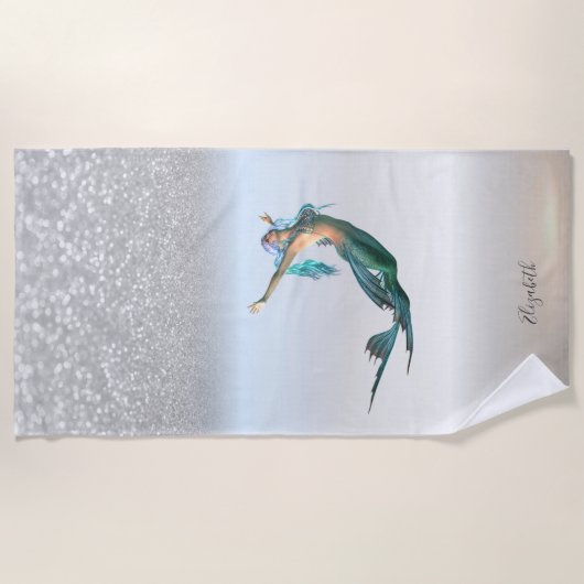 Serviette De Plage Cute Girly Silver Parties scintillant Bokeh Mermai (Devant)