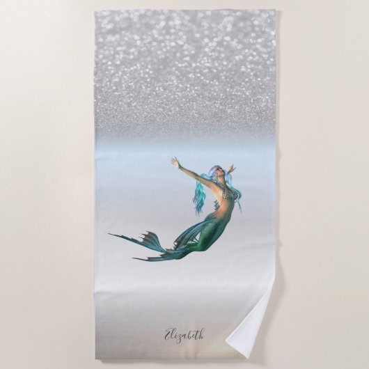 Serviette De Plage Cute Girly Silver Parties scintillant Bokeh Mermai (Devant)