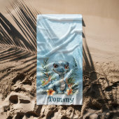 Serviette De Plage Cute Green Dinosaur Cloud Sky Boy