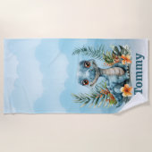 Serviette De Plage Cute Green Dinosaur Cloud Sky Boy (Devant)