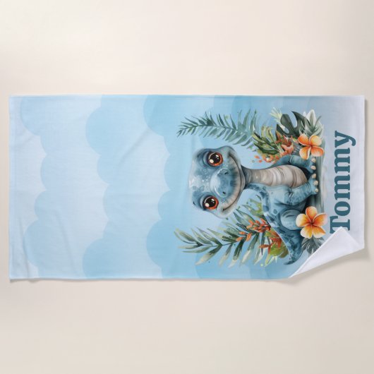 Serviette De Plage Cute Green Dinosaur Cloud Sky Boy (Devant)