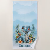 Serviette De Plage Cute Green Dinosaur Cloud Sky Boy (Devant)