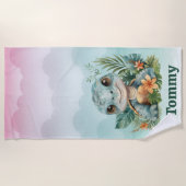 Serviette De Plage Cute Green Turtle Cloud Sky Boy (Devant)