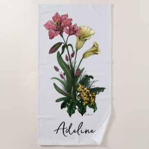 Serviette De Plage Cute grenouille tropicale et Lily Botanique Floral