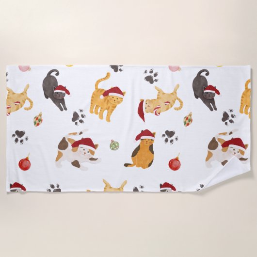 Serviette De Plage Cute Holiday Cat Pattern (Devant)