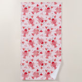 Serviette De Plage Cute homards sur bande blanche rose clair (Devant)
