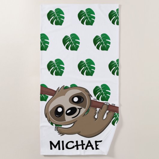 Serviette De Plage Cute Jungle Safari Sloth Animal Kids (Devant)