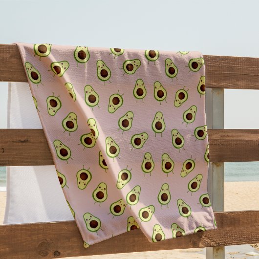 Serviette De Plage Cute Kawaii Smiling Motif Avocado