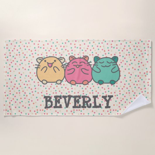 Serviette De Plage Cute Kawaii Style Hamsters de Dessin Personnalisé (Devant)