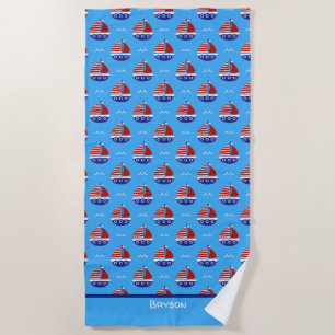 Serviette De Plage Cute Kids Motif bateau à voile Ocean Blue