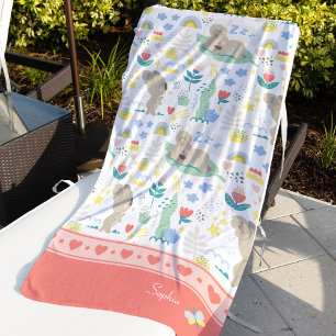 Serviette De Plage Cute Koala Motif avec petit nom de fille en rose