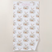 Serviette De Plage Cute lapin lapin personnalisé Floral (Devant)